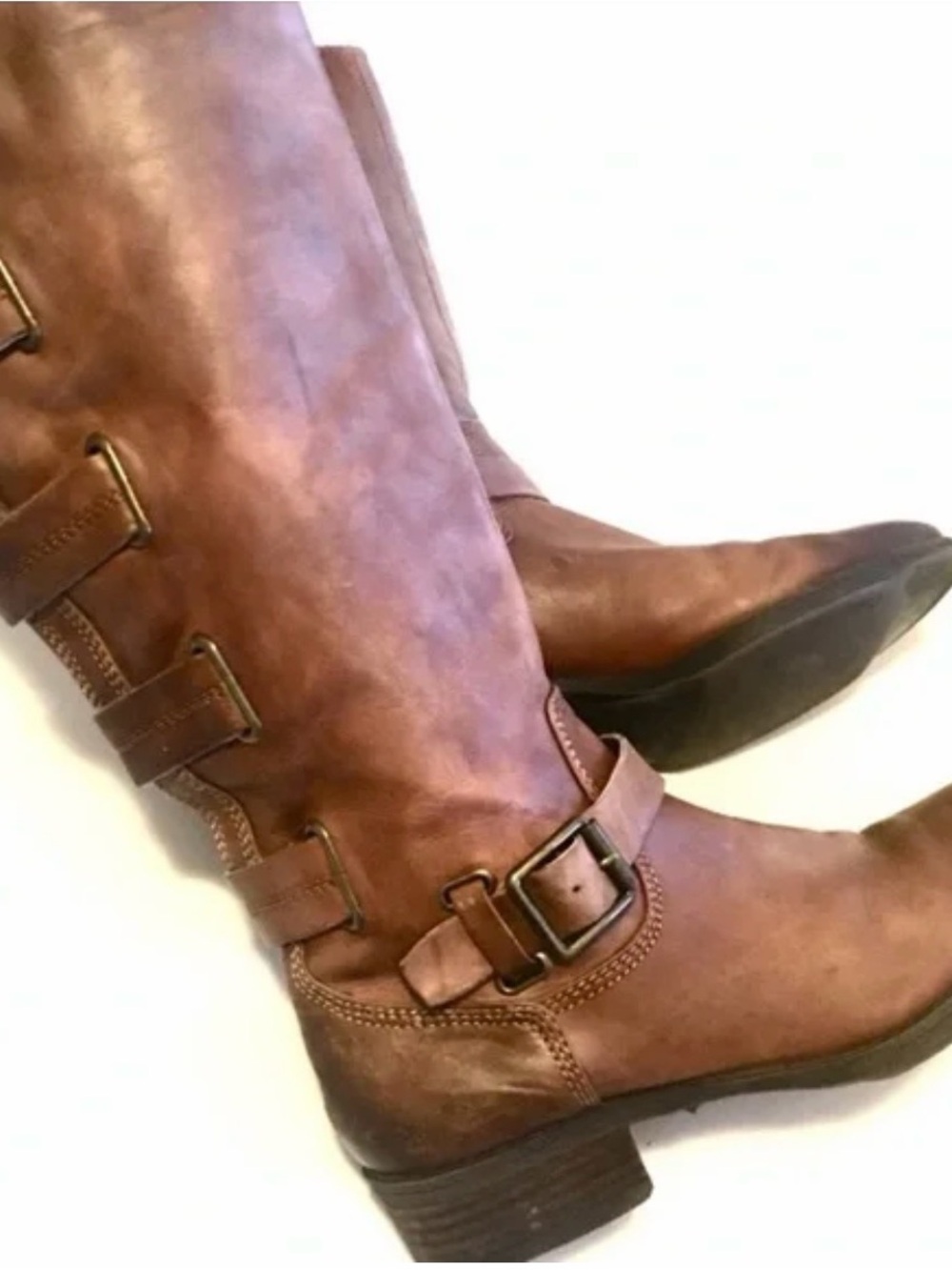 Arturo Chiang Brown Leather Buckle Knee-High Boots